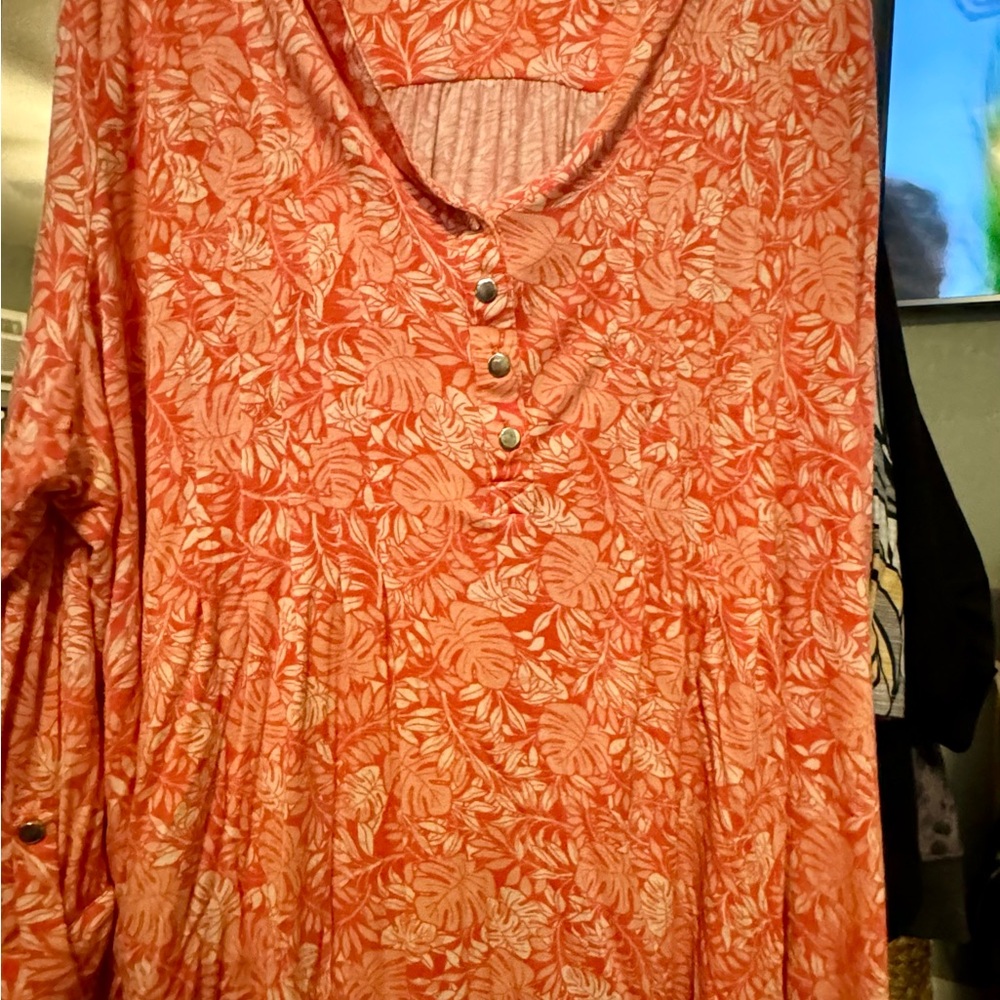 Kim Rogers Coral Leaf Print Blouse